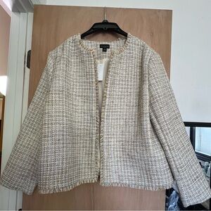 Ann Taylor Women's Tweed Blazer - Cream and Tan